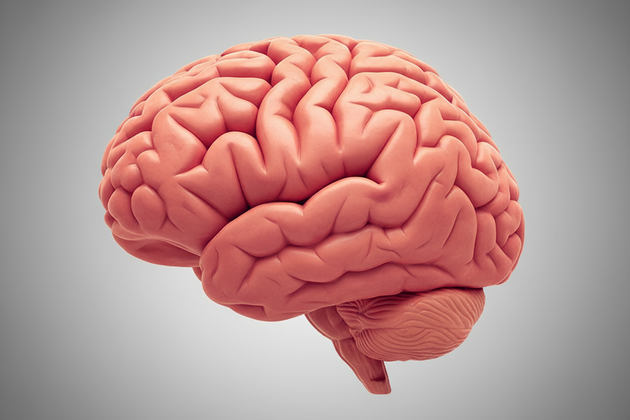 Detailed 3D rendering of a human brain, representing how extra virgin olive oil supports brain health, memory, and cognitive function.