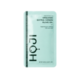 The HOJI BLANCA 30 PACK by Hoji features single-serve Hojiblanca extra virgin olive oil sachets in a light green packet, promoting wellbeing, with each sachet containing 10 ml (0.34 fl oz).